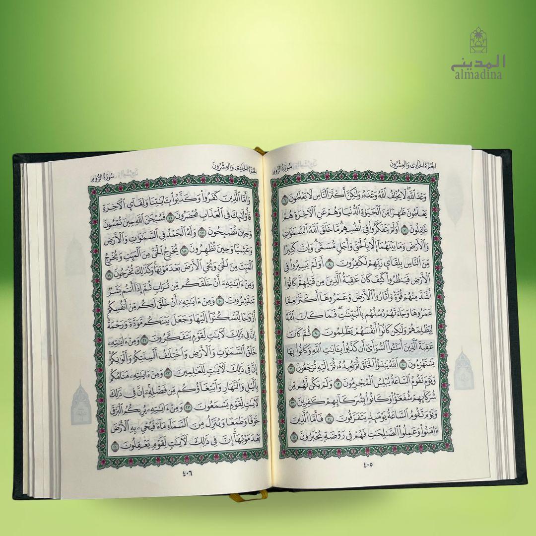 Open book with text on a green background
