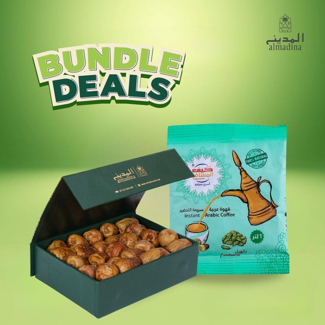 Bundle deal with Sukkari Dates and a package of Arabic coffee on a Almadina store